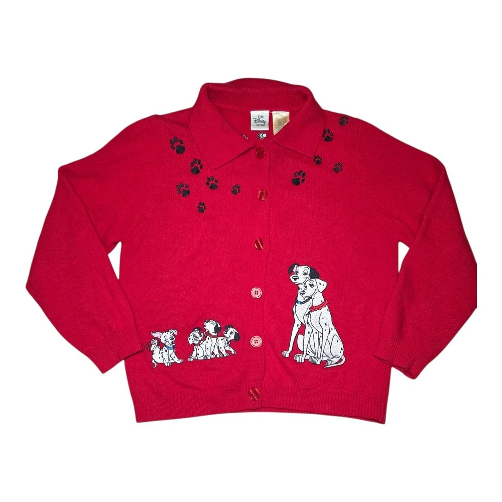Vintage Disney Store 101 Dalmatians Red Lambswool Cardigan Sweater Size Small